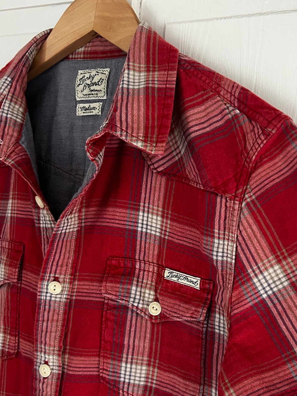 Lucky Brand Men’s Size M Short Sleeve Vintage Western Button Down Plaid Shirt - Picture 6 of 13